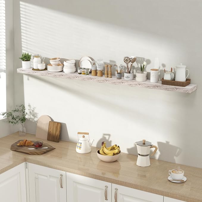 Acovy 72 Inch Floating Shelves for Wall 1 Pack, 72" Wall Shelves for Books, Storage, Decor, Wall Mounted Floating Shelf with Invisible Brackets for Kitchen, Living Room, Rustic