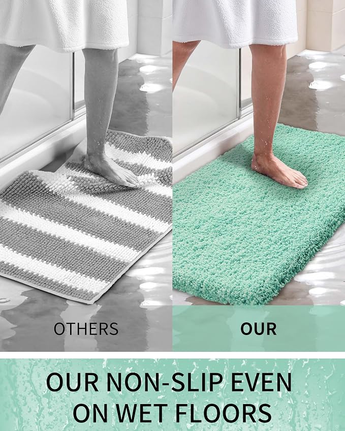 Bathroom Rugs Non Slip Washable 59x24, Ultra Thick Soft Microfiber Absorbent Bath Mats, High Density Foam Latex Non Slip Backing Bath Rugs, Fluffy Floor Carpet for Tub&Shower, SpaBlue