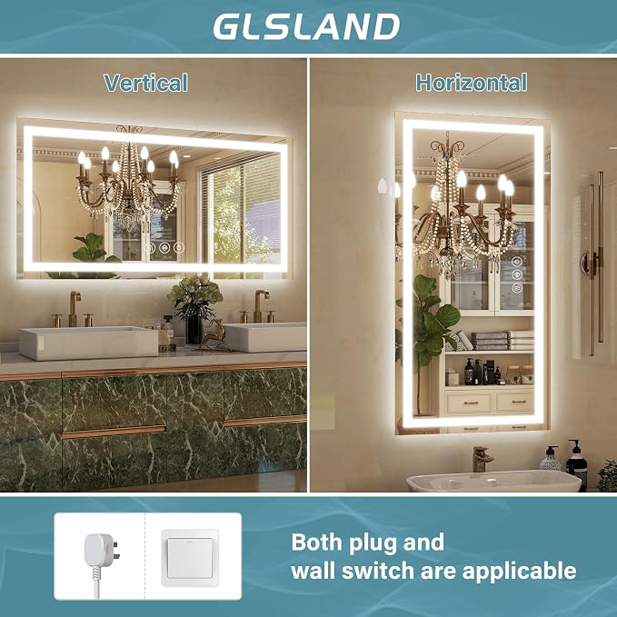 LED Bathroom Mirror, 55"x30" Anti-Fog Lighted Wall Mirrors | Vanity Mirror with Lights for Wall, Smart Anti-Fog, Dimmable, 3 Color, Backlit & Front Lit, Memory Function, Tempered Glass