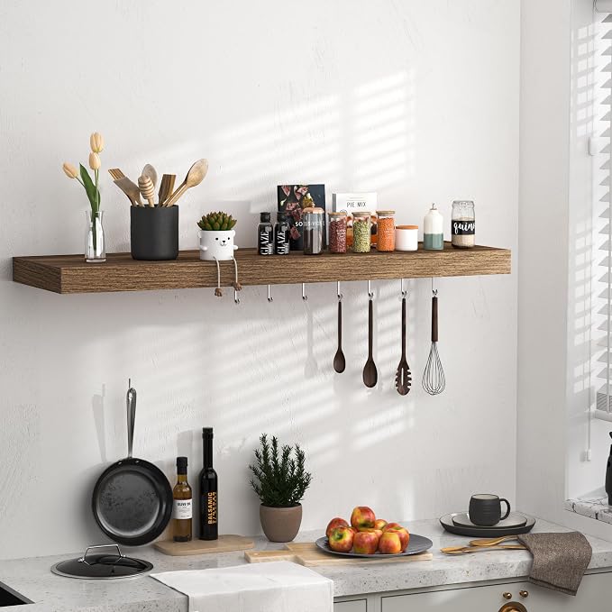 Fun Memories Floating Shelves - 10.3 Inch Deep Wall Shelf for Decor & Storage - Wall Mounted Display Shelving with Invisible Heavy-Duty Metal Bracket - 36"x 10.3"x 1.8" 1 Pack, Walnut