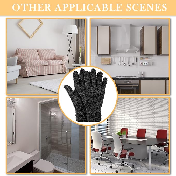 6 Pairs Microfiber Dusting Gloves, Dusting Cleaning Gloves Microfiber Gloves for Plants House Blinds Car Dust Mitt (Black,Medium)