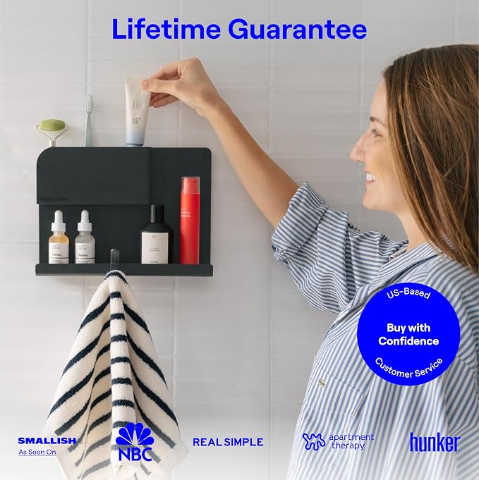 WallShelfie Bedside Wall Organizer & Dorm Decor for Dorm Room - 2.0, Black | Dorm Room Essential, Floating Bedside Shelf Wall Mount Organizer, Remote Control Holder, Cool Teen Girls Trendy Stuff