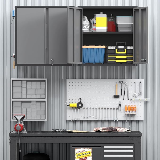 Coolsun 26" H Garage Wall Cabinet with Lockable Doors and Adjustable Shelf | Metal Wall Cabinet for Garage Assembly Required (26" H Black)