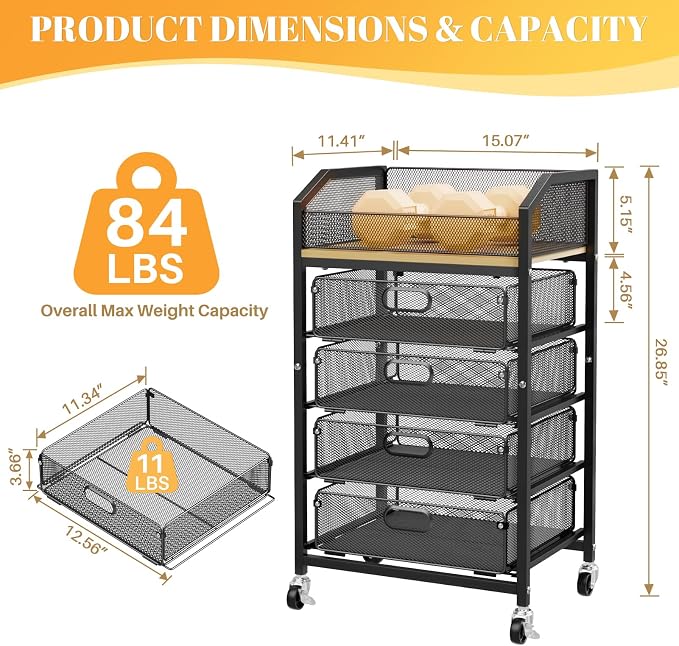 SUNALLY Rolling Makeup Cart with Drawers, Rolling Vanity Nail Cart, Black | 5-Tier Metal Floor Beauty Vanity Organizer, Makeup Storage Cart for Skincare, Cosmetic, Nail Polish Supply, Kitchen, Bathroom