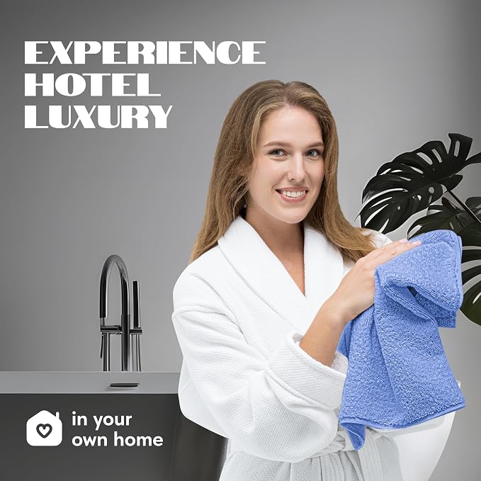 White Classic Light Blue Hand Towels for Bathroom [12 Pack] Cotton Hand Towel Bulk for Gym, Kitchen and Spa, 16x27 Inches Soft Highly Absorbent Quick Dry Terry Salon Towels