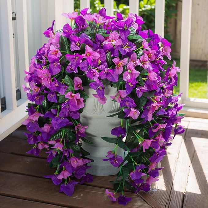 Faux Bougainvillea Artificial Flowers Plants for Outdoors Outside Decoration, 2pcs Realistic Fake Flowers UV Resistant Silk Long Trailing Vines for Front Door Planter Patio Balcony Yard Garden, Mix