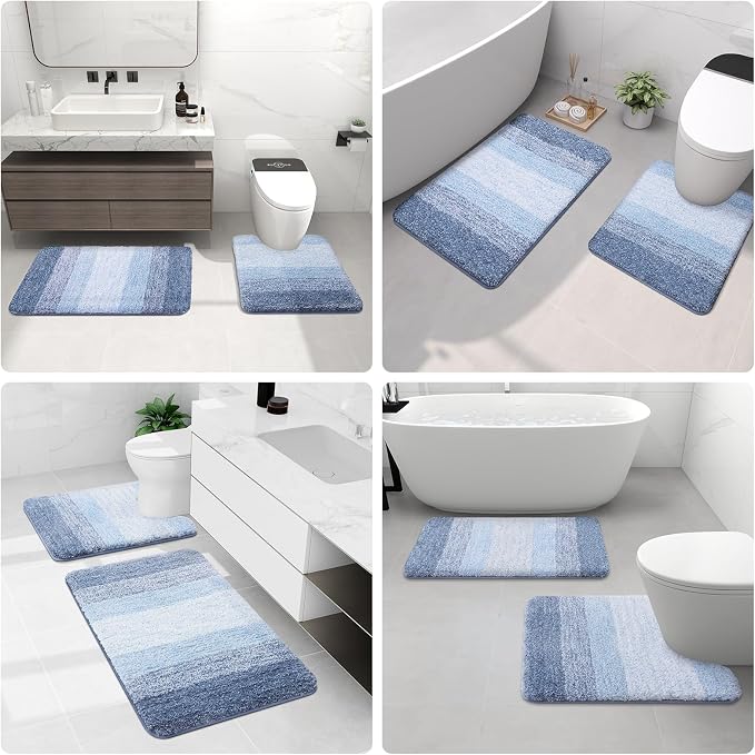 Arotive Microfiber Bathroom Rugs, Shaggy Soft Absorbent Bath Rug, 36x24 | LightBlue, Rubber Backing Thick Plush Machine Washable Dry Bath Mats for Bathroom, Tub and Shower, Rectangular