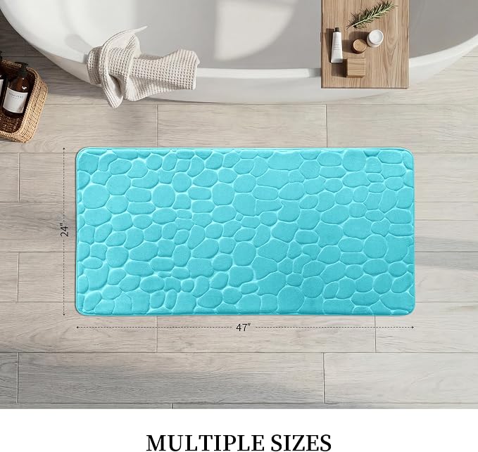 Memory Foam Runner Rug, Cobblestone Bathroom Runner Rugs Super Water Absorbent Bath Mats for Bathroom Machine Washable Bath Rugs for Hallway Bedroom Laundry Room(24 x 47,Teal)