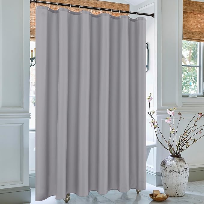 Biscaynebay Fabric Narrow Stall Shower Liners 36" Width by 72" Length, Silver Grey Water Resistant Bathroom Curtains, Rust Resistant Grommets (6 Holes) Weighted Bottom Machine Washable