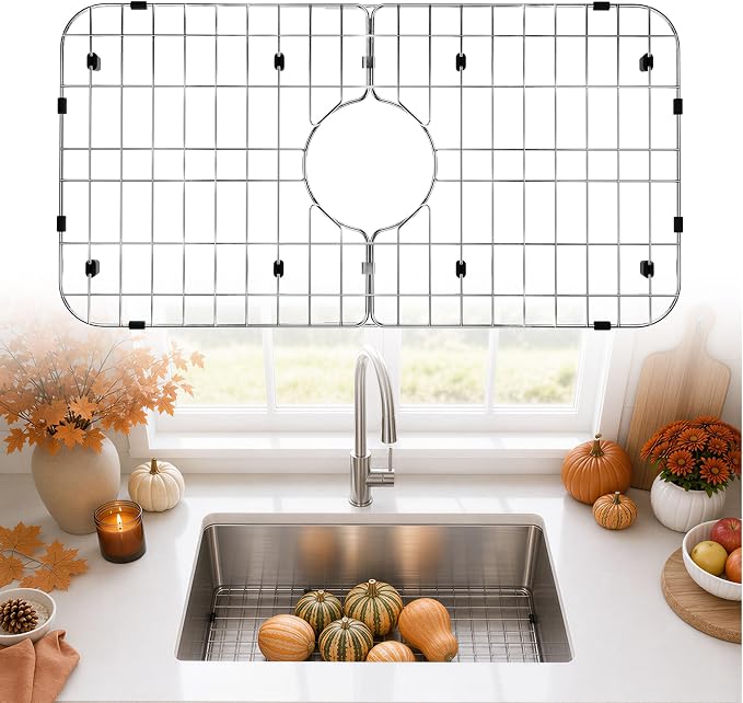 24-1/8" x 12-5/8" Stainless Steel Sink Grid Bottom Protector Rack | 304 Stainless, Anti-Rust, Sink Bottom Protector, Scratch Proof, Center Drain, Multi-Use Rack, Heavy Duty, Easy Clean