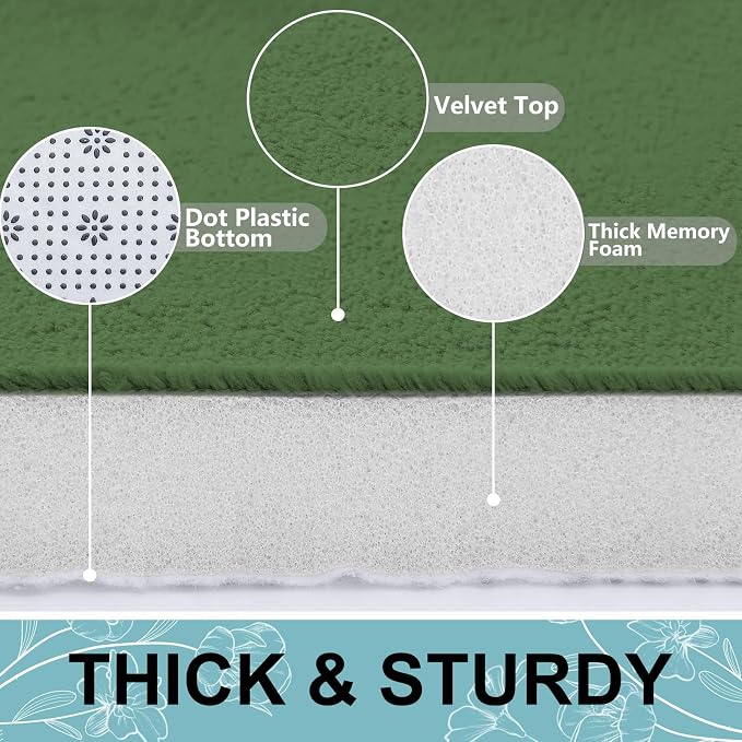 Smiry Memory Foam Bath Mat 36x24, Extra Soft and Absorbent Bathroom Rugs | Olive Green, Quick Dry Machine Washable Non-Slip Bath Mat for Bathroom Floor, Shower and Tub