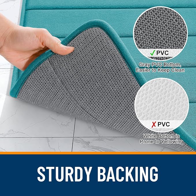 OLANLY Memory Foam Bath Mat 32x20, Super Soft and Absorbent Bathroom Rugs | Deep Lake, Quick Dry Bath Rug, Machine Washable Shower Floor Mats, Bathmat Carpet for Bathroom Floor, Tub and Shower