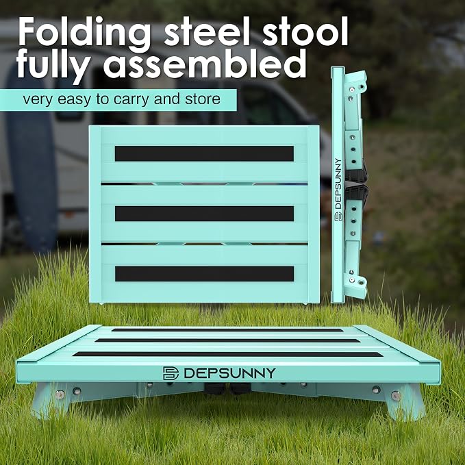 Adjustable RV Step Stool, Wide Platform, Foldable Legs, Green | 3 Height Settings, 1,000-lb Capacity, Aluminum Frame, Non-Slip Rubber Feet, Portable Step for Camper Stairs and Trailers