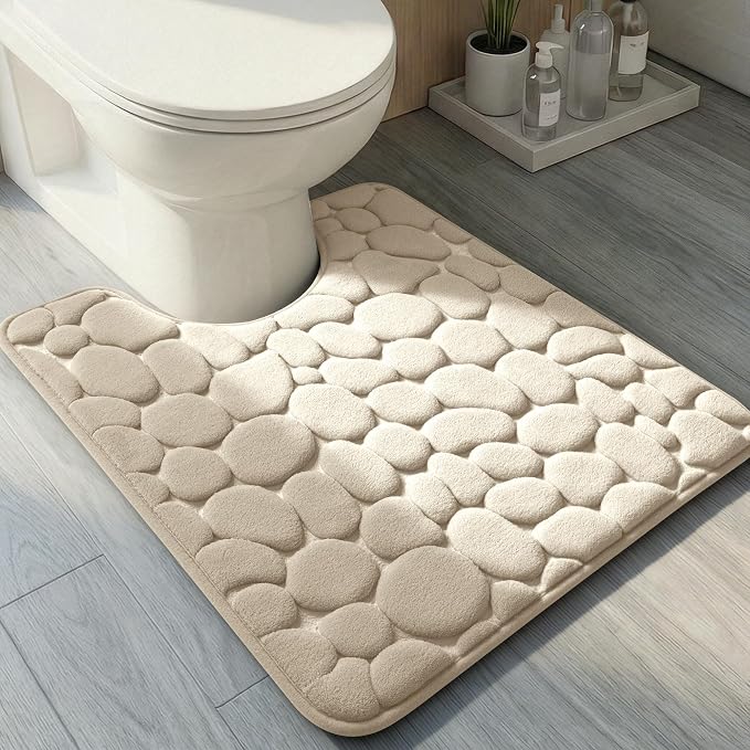 Memory Foam Bath Mat Cobblestone Bathroom Rugs Super Water Absorbent Bath Mats for Bathroom Machine Washable Bath Rugs(20 x 24,Khaki)