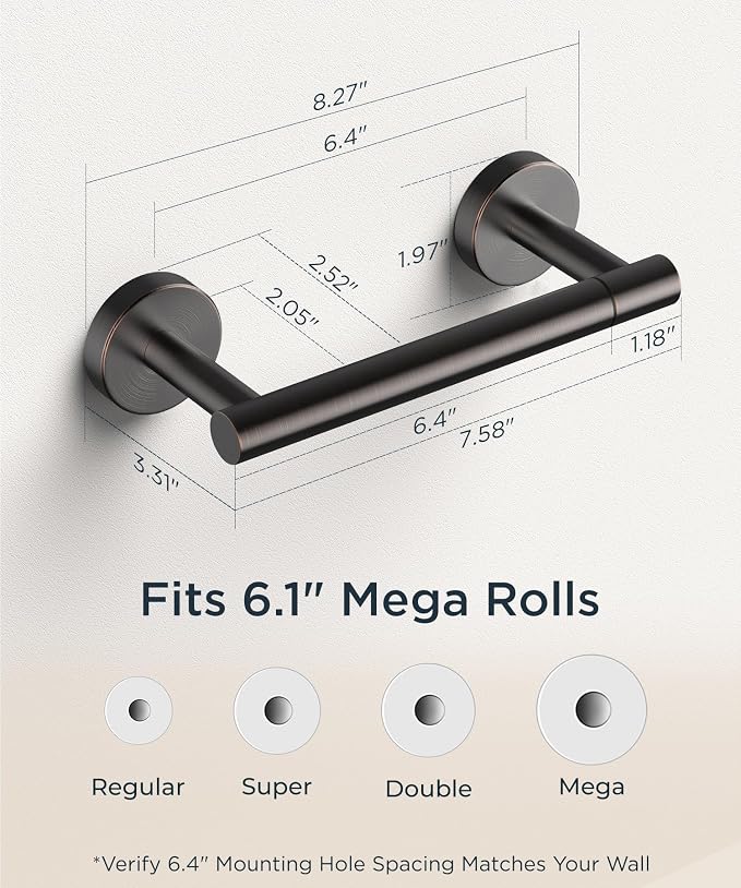 FORIOUS Commercial Toilet Paper Holder Wall Mount Bathroom Tissue Holder | Oil Rubbed Bronze | SUS304 Stainless Steel Rustproof | Double Post Pivoting Toilet Paper Roll Holder | Screw-In | Round Base