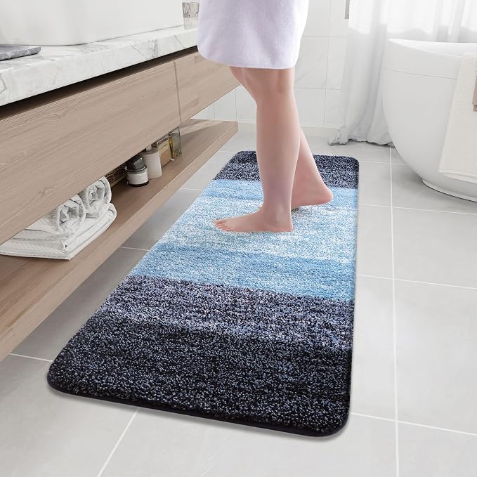 Arotive Microfiber Bathroom Rugs, Shaggy Soft Absorbent Bath Rug, 59x20 | Blue, Rubber Backing Thick Plush Machine Washable Dry Bath Mats for Bathroom, Tub and Shower, Rectangular