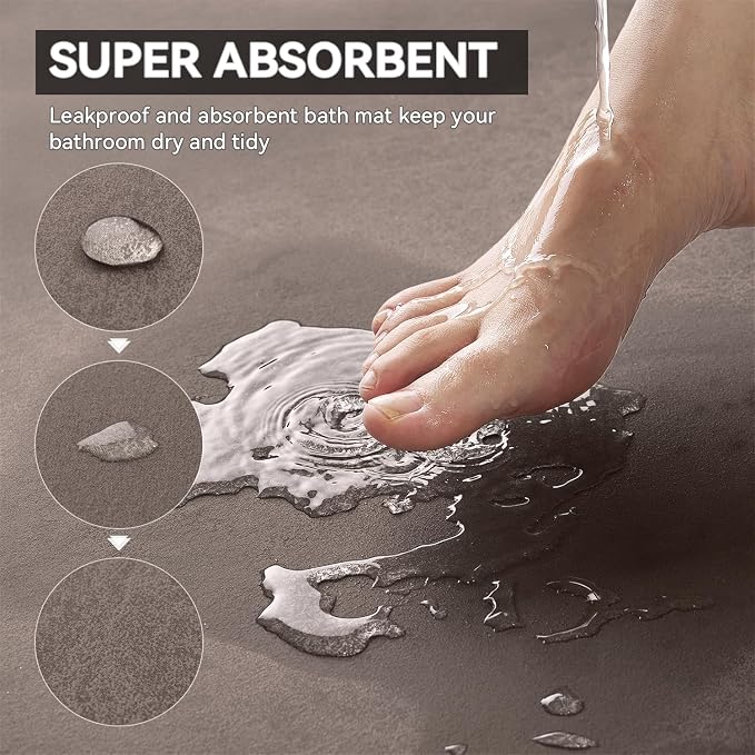 MontVoo -Bath Mat Rug-Rubber Backing Non Slip Quick Dry Absorbent Thin Bathroom Rugs Fit Under Door-Faux Suede Surface Bathroom Floor Mats-Shower Rug for in Front of Bathtub Shower Brown 17"x27.5"