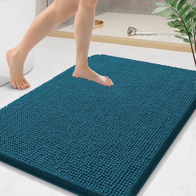 Arotive Bathroom Rugs 36x24, Soft Absorbent Shaggy Chenille Bath Rugs | Peacock Blue, Machine Washable Rubber Backing Bath Mats for Bathroom Floor Tub and Shower Home Decor Accessories