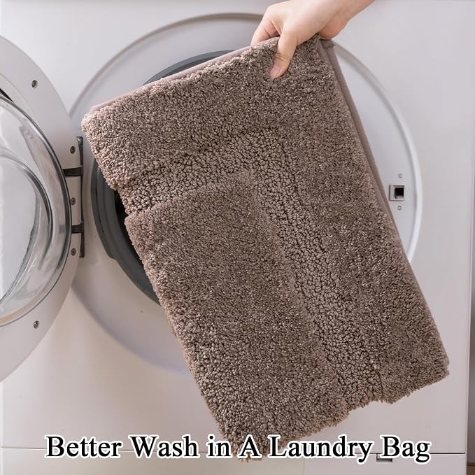 SHACOS Soft Microfiber Coffee Bathroom Rugs Sets 2 Pieces 32x20 inch | Absorbent Plush Bath Rugs, Non Slip Washable Shaggy Bath Mats, Fluffy Bathroom Runner Floor Mats Shower Rug