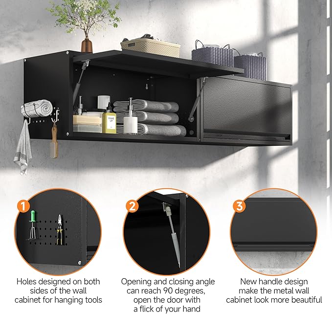 Coolsun Metal Wall Cabinet, 12.6" H Garage Wall Cabinet with Up-Flip Door | 31.5" W Wall Mounted Metal Storage Cabinet for, Garage,Basement,Ware House Assembly Required
