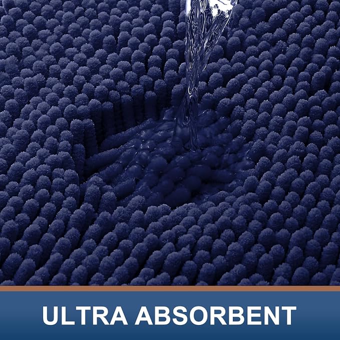 Smiry Bathroom Rugs 44X32, Luxury Chenille Extra Soft Absorbent Bath Mat | Navy Blue, Machine Washable Non-Slip Plush Bath Mats for Bathroom, Tub, Shower, and Floor, Home Decor