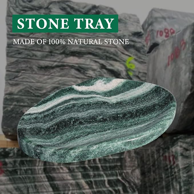 Green Marble Cloud Shape Vanity Tray, Serving Stone Key Tray for Home Decor, 10" x 7" Luxurious Natural Marble Storage Trays for Bathroom, Stone Plate Holder for Perfume, Candle and Jewelry
