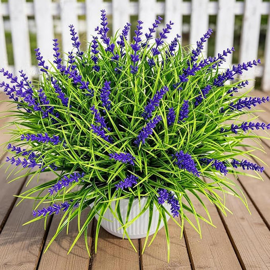 Gipsot 14 Bundles UV Resistant No-Fade Outdoor Artificial Plants & Flowers, Adjustable Height Fake Lavender Flowers Indoor & Outdoor Decor for Garden Patio Pathway Hanging Planter Front Porch
