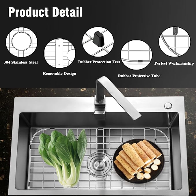 Sink Protectors for Kitchen Sink 26" x14", Center Drain | Rust Resistant Stainless Steel Kitchen Sink Grid and Sink Protectors, Sink Rack for Bottom of Sink with Sink Strainers