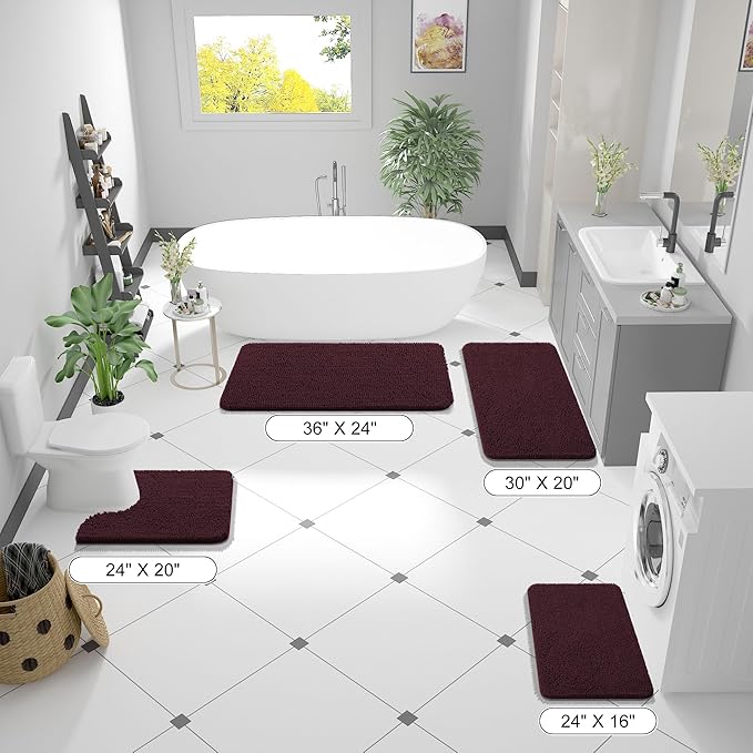OLANLY Bathroom Rugs 36x24, Extra Soft Absorbent Chenille Bath Rugs | Black Cherry, Quick-Drying Rubber Backing, Washable Bath Mat for Bathroom Floor, Tub and Shower, Home Decor Accessories