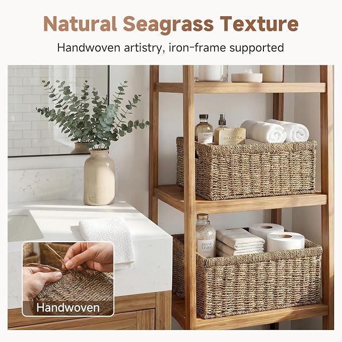 StorageWorks Wicker Storage Baskets,Natural Seagrass Storage Baskets,2-Pack | Seagrass Baskets for Storage, Seagrass Woven Storage Baskets with Built-i Handles, Decorative Woven Baskets for Storage