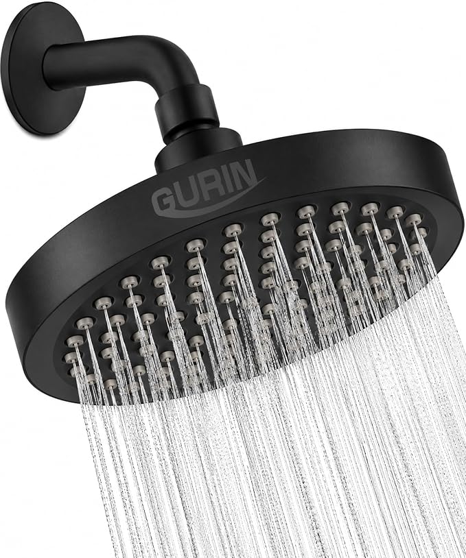 Shower Head - Luxury Matte Black Finish - Rain Showerhead 6 Inch | High Pressure Shower Heads with Adjustable Angles, 90 Anti-Clog Nozzles, Tool-Free 1-Min Install