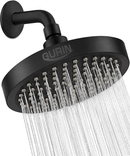 Shower Head - Luxury Matte Black Finish - Rain Showerhead 6 Inch | High Pressure Shower Heads with Adjustable Angles, 90 Anti-Clog Nozzles, Tool-Free 1-Min Install