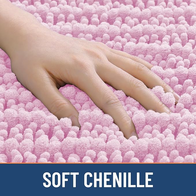 Smiry Bathroom Rugs 24X16, Extra Soft Rubber Backing Chenille Bath Mats | Pink Machine Washable Non Slip Quick Dry Bath Mats for Bathroom Floor, Tub, Shower, Home Decor Accessories