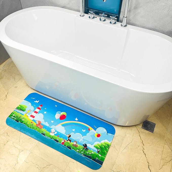 Bath Mats for Tub Kids,Baby Toddler - Large Cartoon Non-Slip Bathroom Bathtub Anti-Slip Shower Mats for Floor 35x15,Machine Washable XL Size Bathroom Mats (Lighthouse)