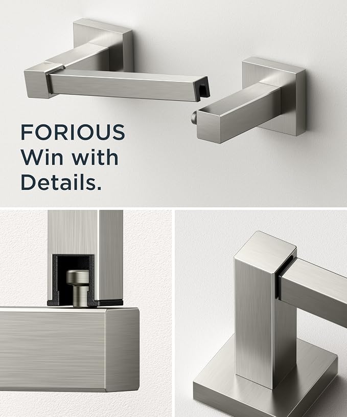 FORIOUS Commercial Toilet Paper Holder Wall Mount Bathroom Tissue Holder | Brushed Nickel 2 Pack | SUS304 Stainless Steel Rustproof | Double Post Pivoting Toilet Paper Roll Holder|Screw-In Square Base