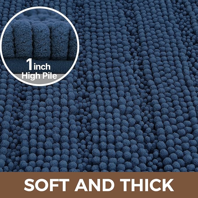 Bcoimo Bath Rug Mat Sets, 2 Piece High Absorbent Chenille Bathroom Mat Navy | Non Slip with Rubber Backing Bathroom Rugs set; Machine Washable;Extra Soft Bath Rug;High Absorbent、Quick Dry Microfiber mat