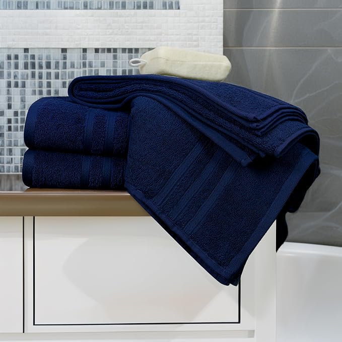 4 Piece Bath Towels 27x54 Inches, Navy | 100% Cotton, Lightweight & Quick-Dry, Ideal for Daily Bathroom Use, Practical & Comfortable
