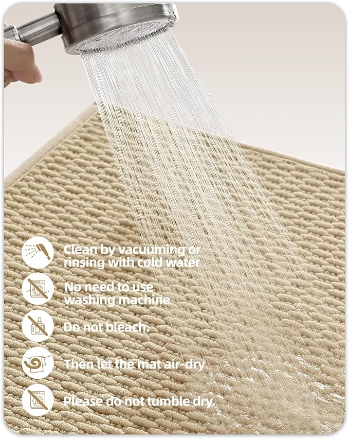 Color&Geometry 17"x29" Chenille Boho Bathroom Rug with Rubber Backing,Khaki | Non Slip Absorbent Bath Mats for Bathroom Floor, Tub and Shower, Thin Fit Under Door, Washable Quick Dry