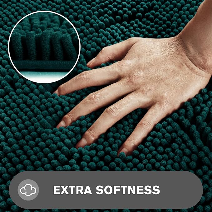 Dark Teal Bathroom Rugs Sets 2 Piece – Absorbent and Washable Bath Mat, Non-Slip, Thick Soft Chenille Bath Rugs for Bathroom Floor, Shower, Sink - 20" x 32"+24" x 36"