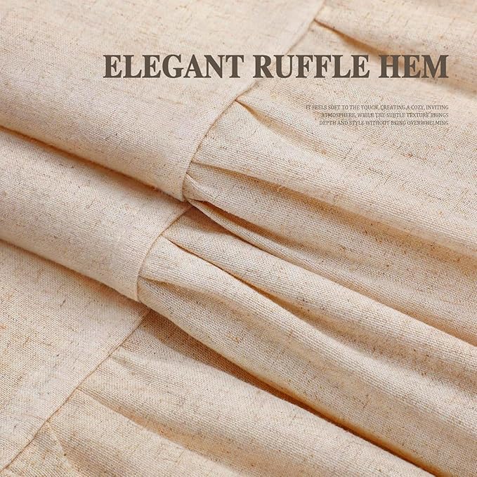 Farmhouse Shower Curtain Ruffle Linen Beige 48" W x 72" L | Linen Fabric, Farmhouse Boho, Bottom Ruffle, Rustic, Country, Natural Look, Washable, Shower Curtain for Bathroom Bathtub