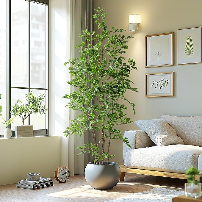 Bailikang Artificial Ficus Tree Indoor 6ft, Large Potted Faux Tree with Realistic Silk Leaves & Trunk for Home Office, Living Room Corner Decor