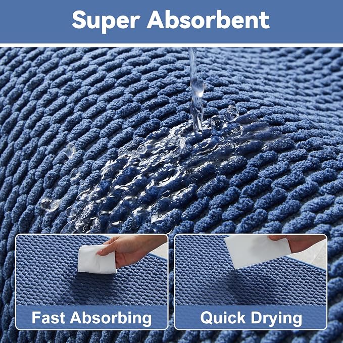 Triohero Small Bathroom Rugs Non Slip Washable Bath Rugs Super Absorbent Bathroom Rug Thin Quick Dry Low Pile Bath Mats, Denim Blue 12"x12"