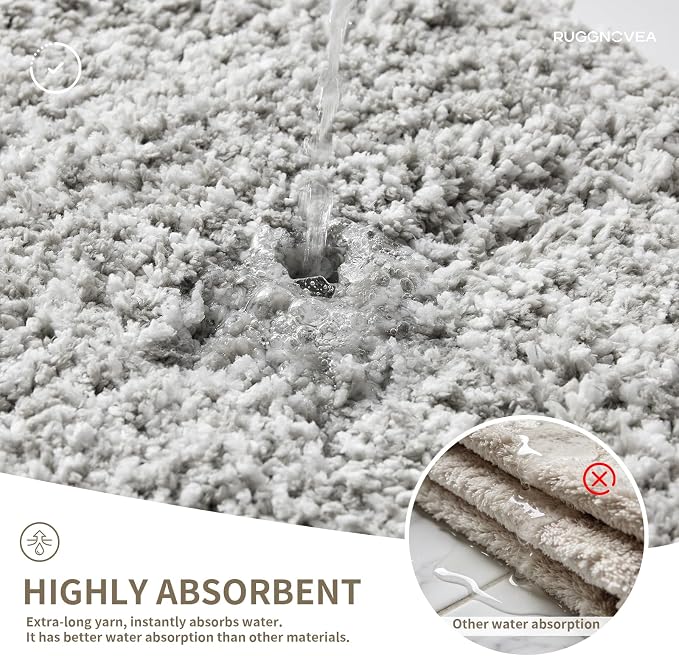 Bathroom Rugs Non Slip Washable 48x24,Ultra Soft Thick Shaggy Absorbent Bath Mats,High Density Foam Latex Non Slip Backing Bath Rugs,Microfiber Bath Mats for Bathroom Floor&Sink,White Grey