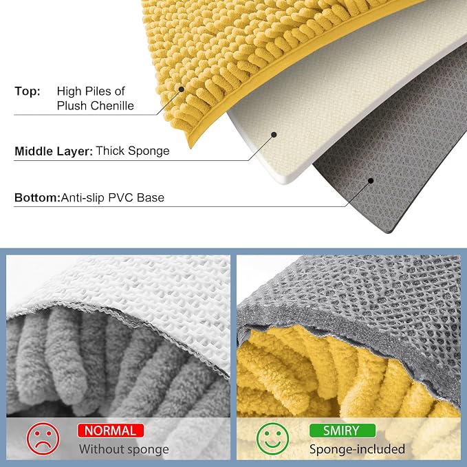Smiry Bathroom Rugs 36X24, Luxury Chenille Extra Soft Absorbent Bath Mat | Yellow, Machine Washable Non-Slip Plush Bath Mats for Bathroom, Tub, Shower, and Floor, Home Decor