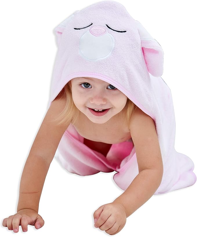 HIPHOP PANDA Ultra Soft Hooded Baby Towel - 2-Layer Thick 500GSM Absorbent | Rayon Made from Bamboo, Hooded Bath Towel for Newborn, Infant, Toddler, Baby Registry - Pink Rabbit, 30x40 In