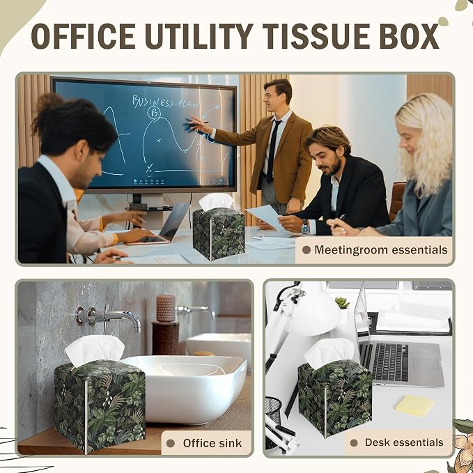Tropical Leaves Decorative Square Leather Tissue Box Cover - Green Tissue Holder Gifts for Women Family and Friends on Birthday Housewarming - Home Decor Decorative for Bathroom Kitchen Office - A19