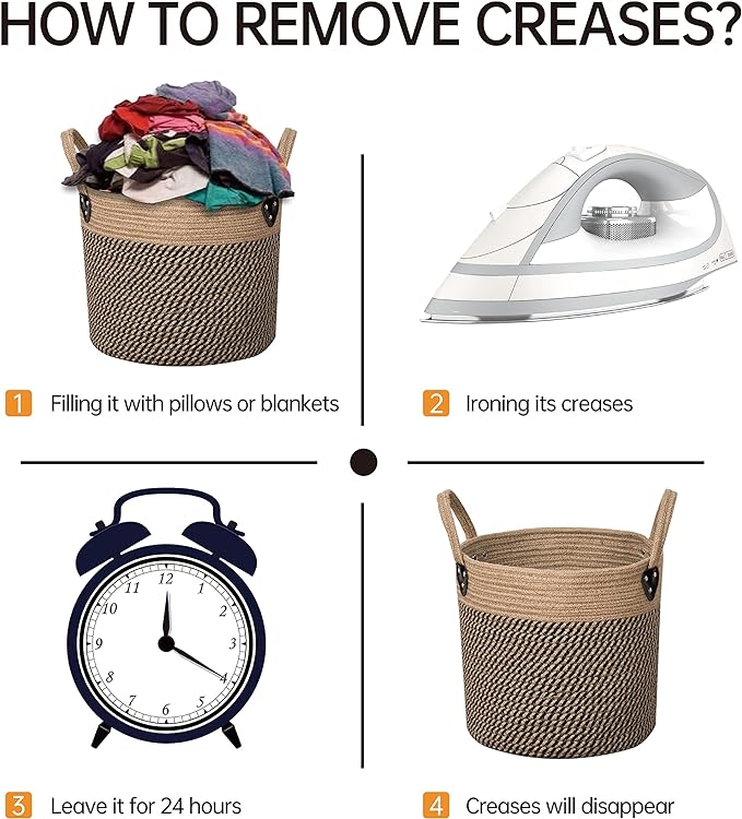 ZOES HOMEWARE Natural Woven Basket with Handles,Jute Rope 14"x12" Black | Large Blanket Basket for Living Room, Decorative Storage for Faux Olive Tree, Toys, Shoes & Throws, Boho Floor Basket Decor