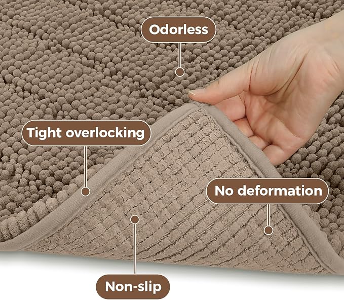 Bcoimo Bath Rugs Mat Set,2 Piece Non Slip Chenille Latte Bathroom Mat Sets | Extra Soft Bathroom Rug set;Non Slip with Rubber Backing Microfiber Mat;High Absorbent And Quick Drying mats;Machine Washable
