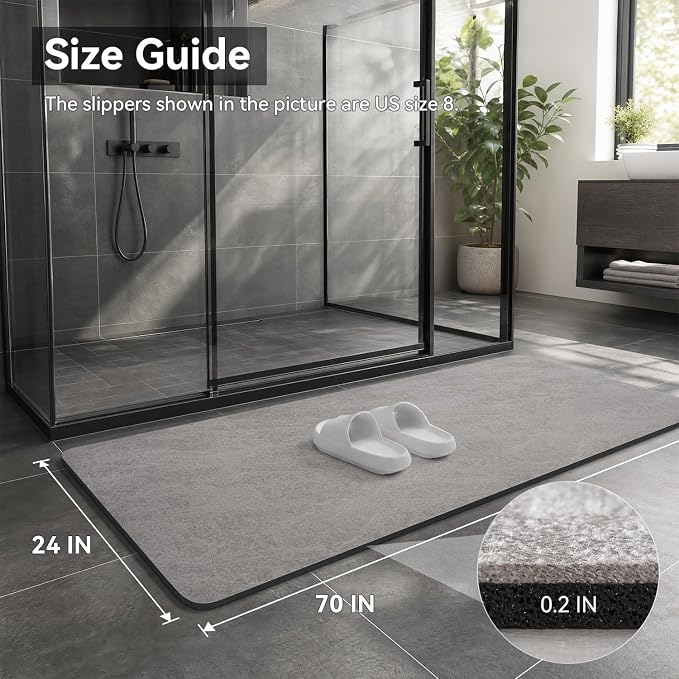 MontVoo -Bath Mat Rug-Rubber Backing Non Slip Quick Dry Absorbent Thin Bathroom Rugs Fit Under Door-Faux Suede Surface Bathroom Floor Mats-Shower Rug for in Front of Bathtub Shower Gray 24"X70"