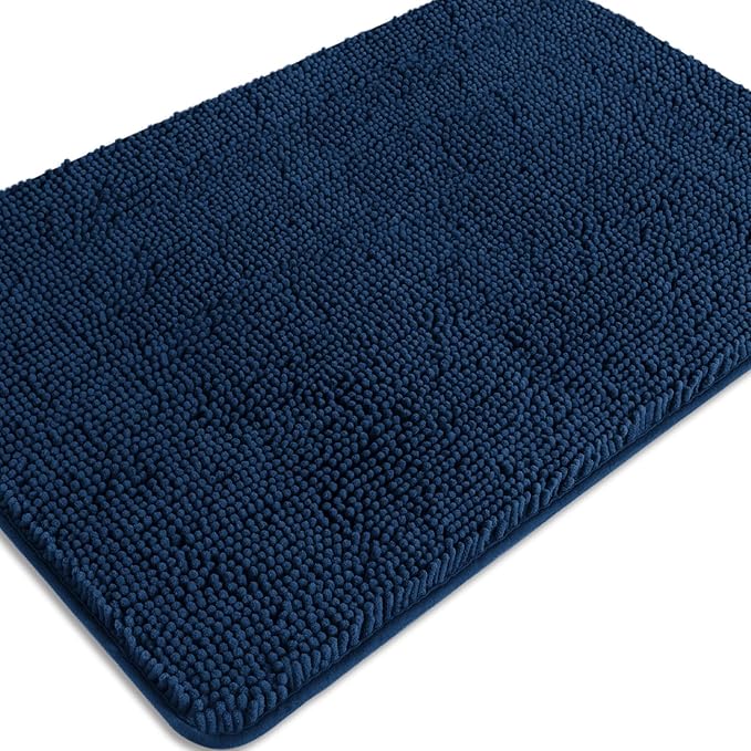 Navy Blue Bathroom Rugs – Absorbent and Washable Bath Mat, Non-Slip, Thick Soft Chenille Bath Rugs for Bathroom Floor, Shower, Sink - 24" x 36"